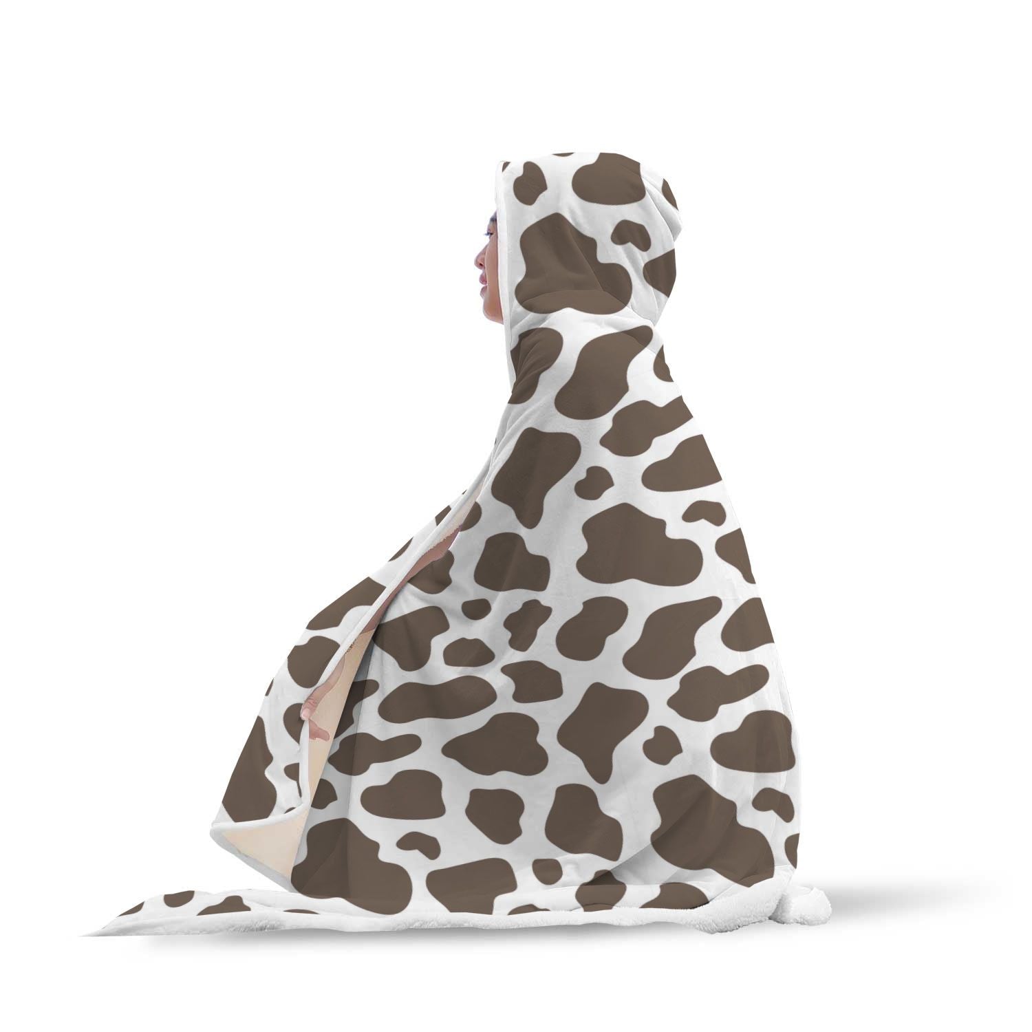 Brown Cow Pattern Print Hooded Blanket-grizzshop