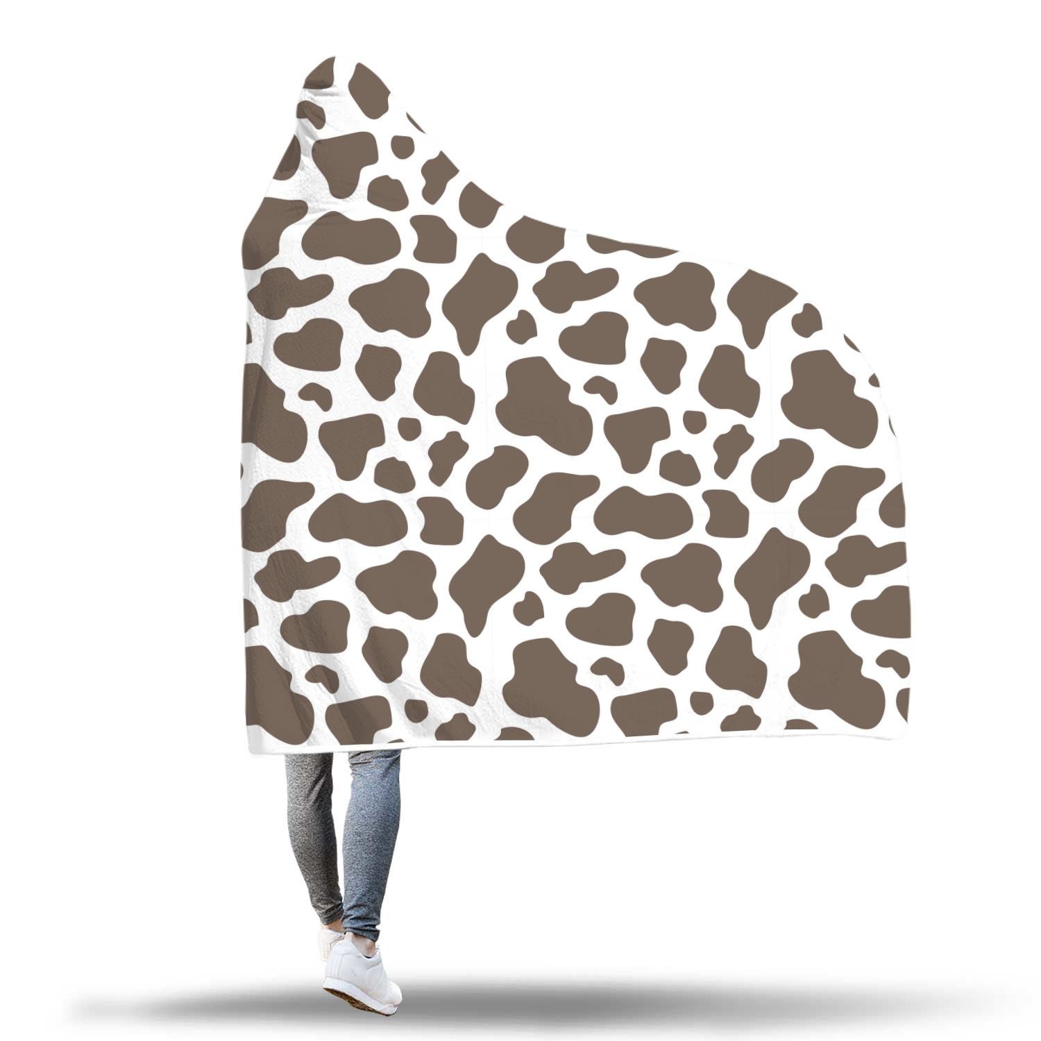 Brown Cow Pattern Print Hooded Blanket-grizzshop