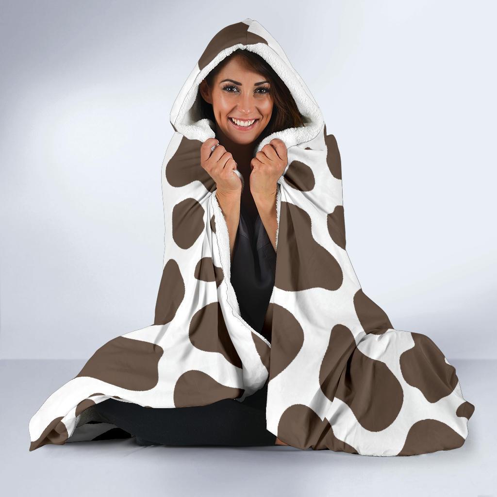 Brown Cow Pattern Print Hooded Blanket-grizzshop