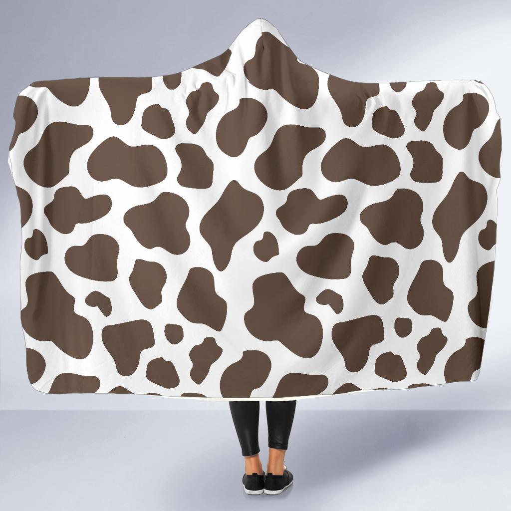 Brown Cow Pattern Print Hooded Blanket-grizzshop