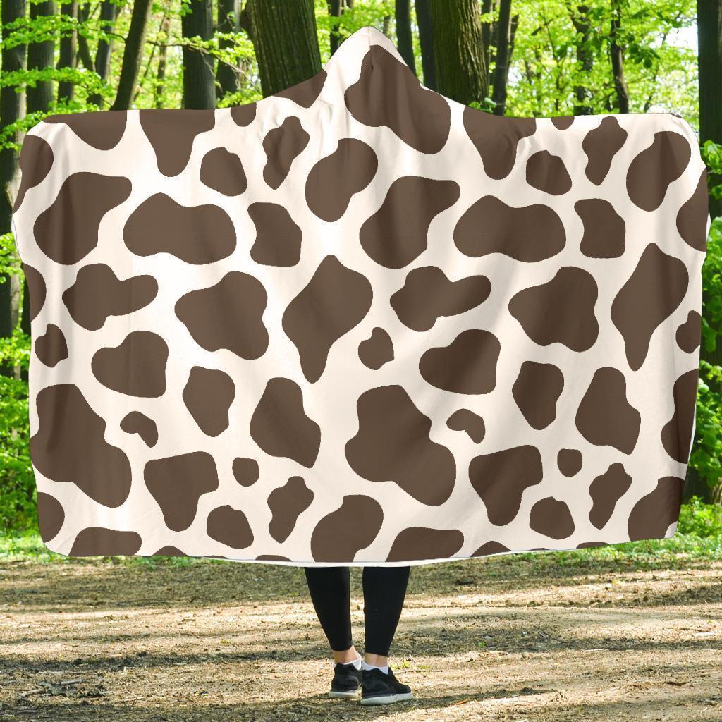 Brown Cow Pattern Print Hooded Blanket Grizzshopping