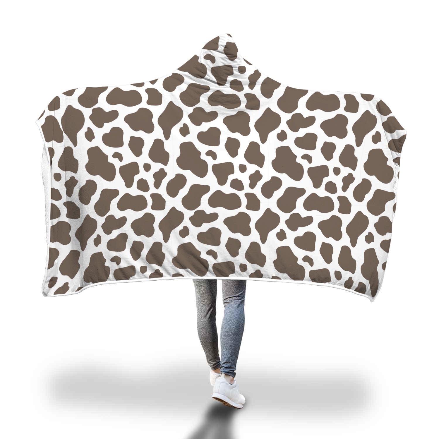 Brown Cow Pattern Print Hooded Blanket-grizzshop