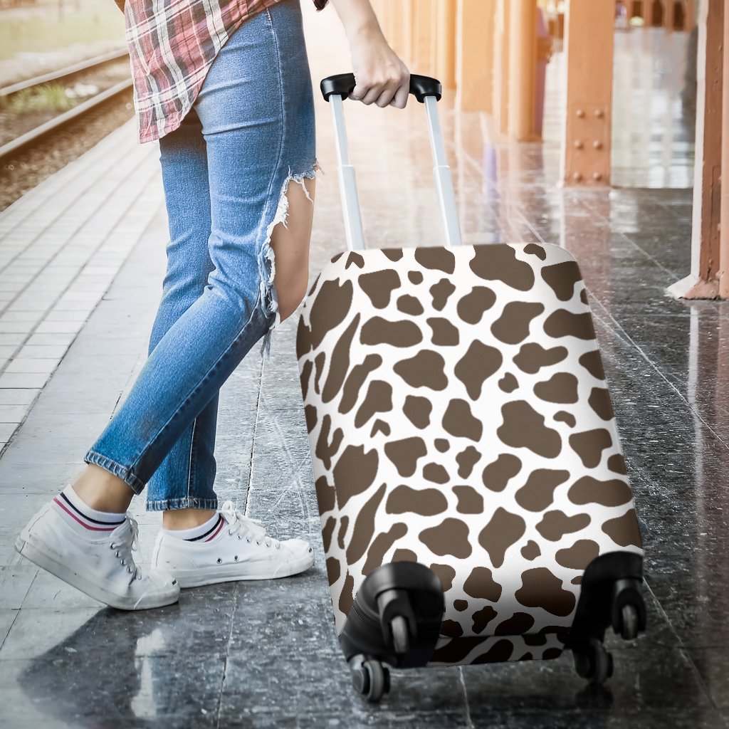 Brown Cow Pattern Print Luggage Cover Protector-grizzshop