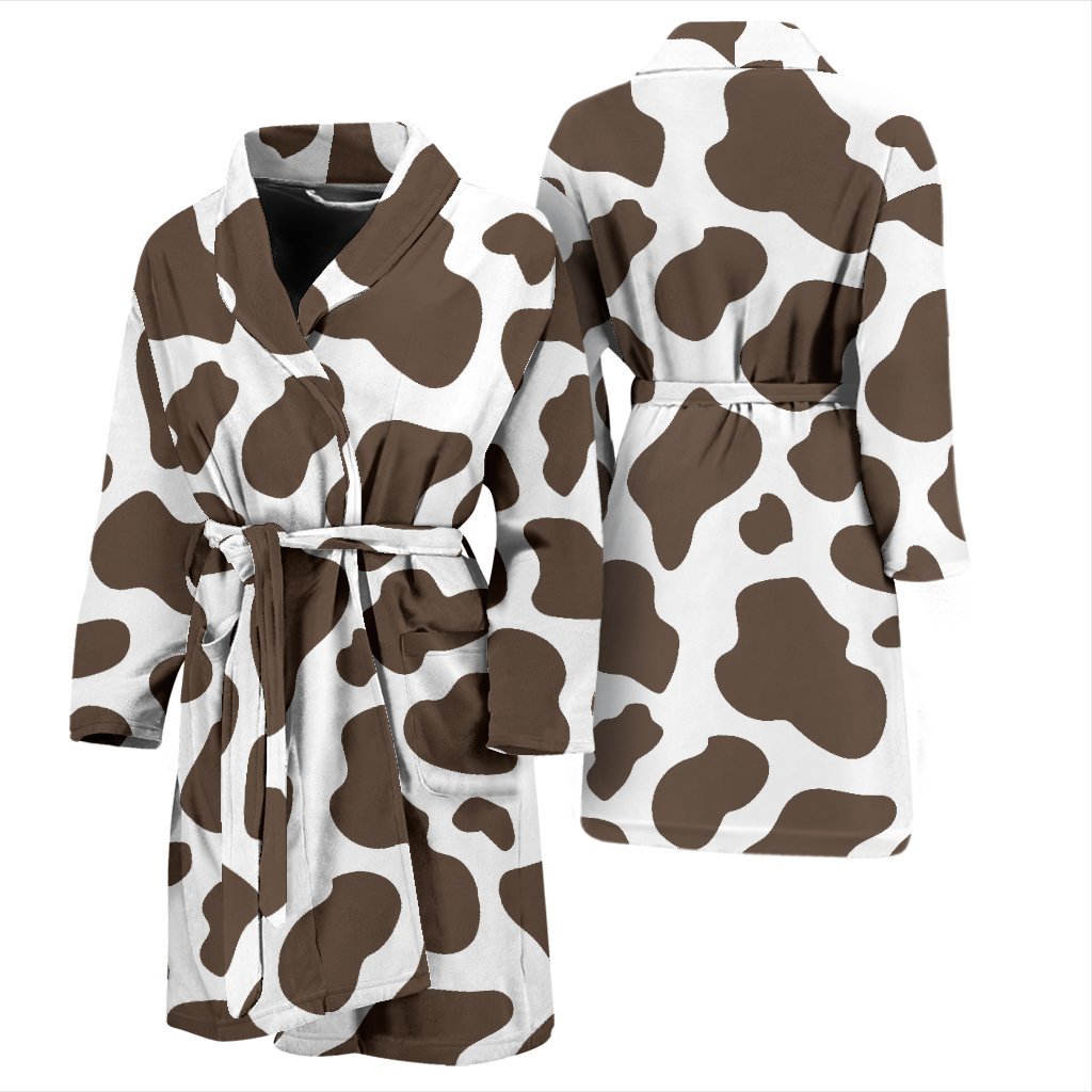 Brown Cow Pattern Print Men Long Robe-grizzshop