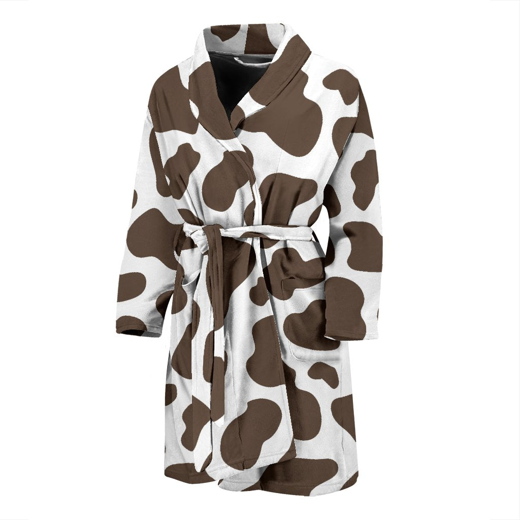 Brown Cow Pattern Print Men Long Robe-grizzshop