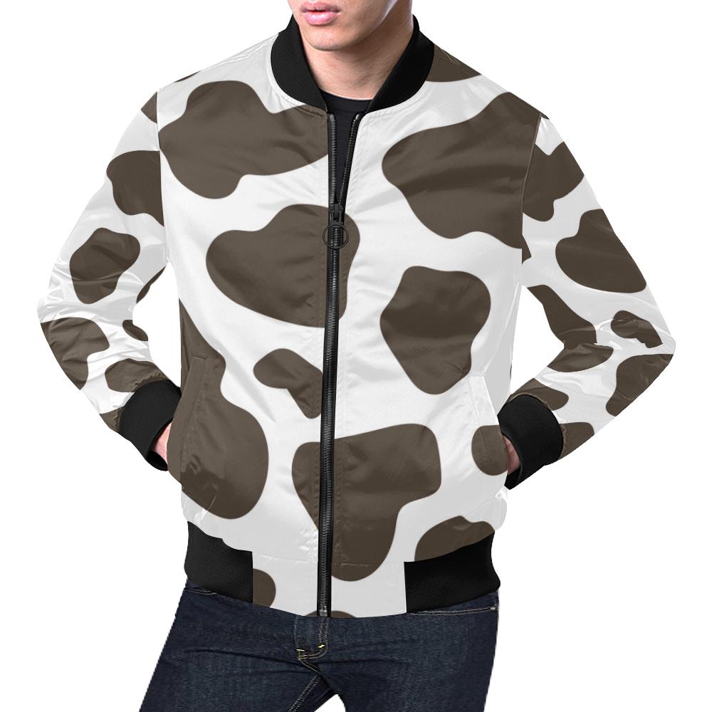 Brown Cow Pattern Print Men's Bomber Jacket-grizzshop