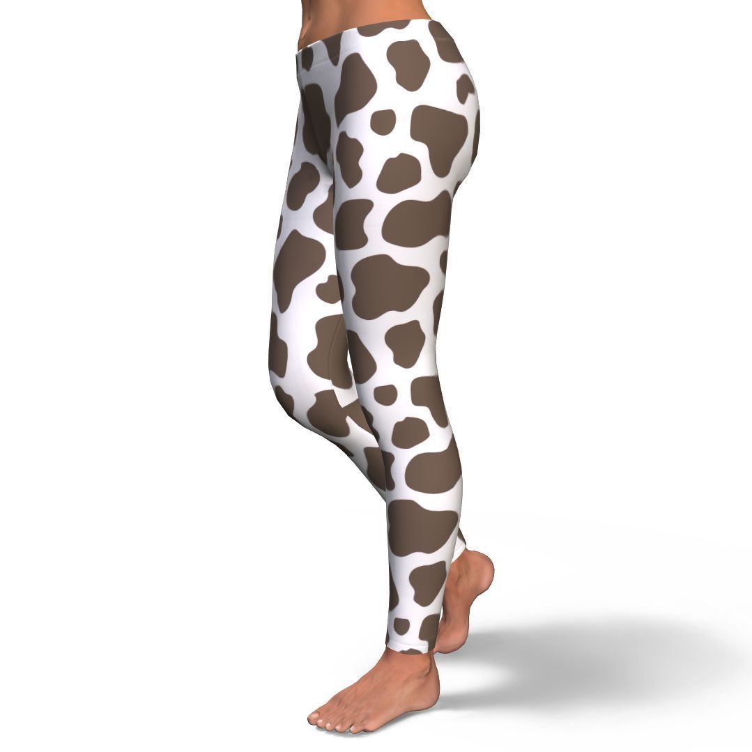 Brown Cow Pattern Print Pattern Women Leggings-grizzshop