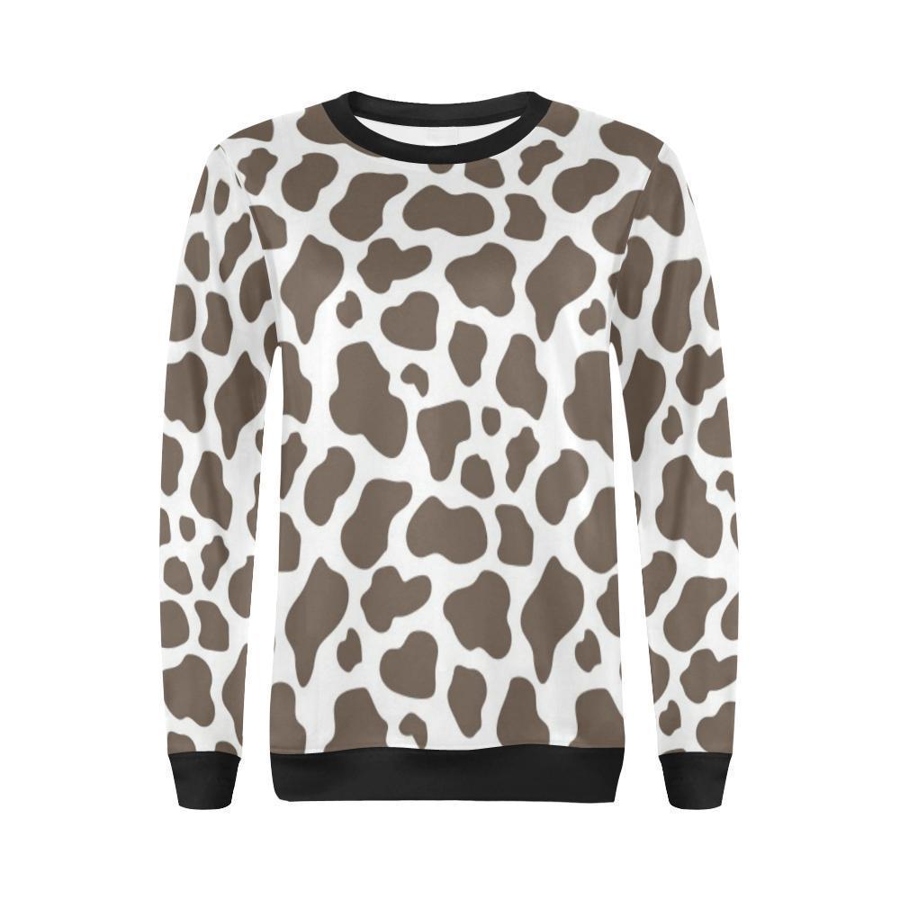 Brown Cow Pattern Print Women Crewneck Sweatshirt-grizzshop