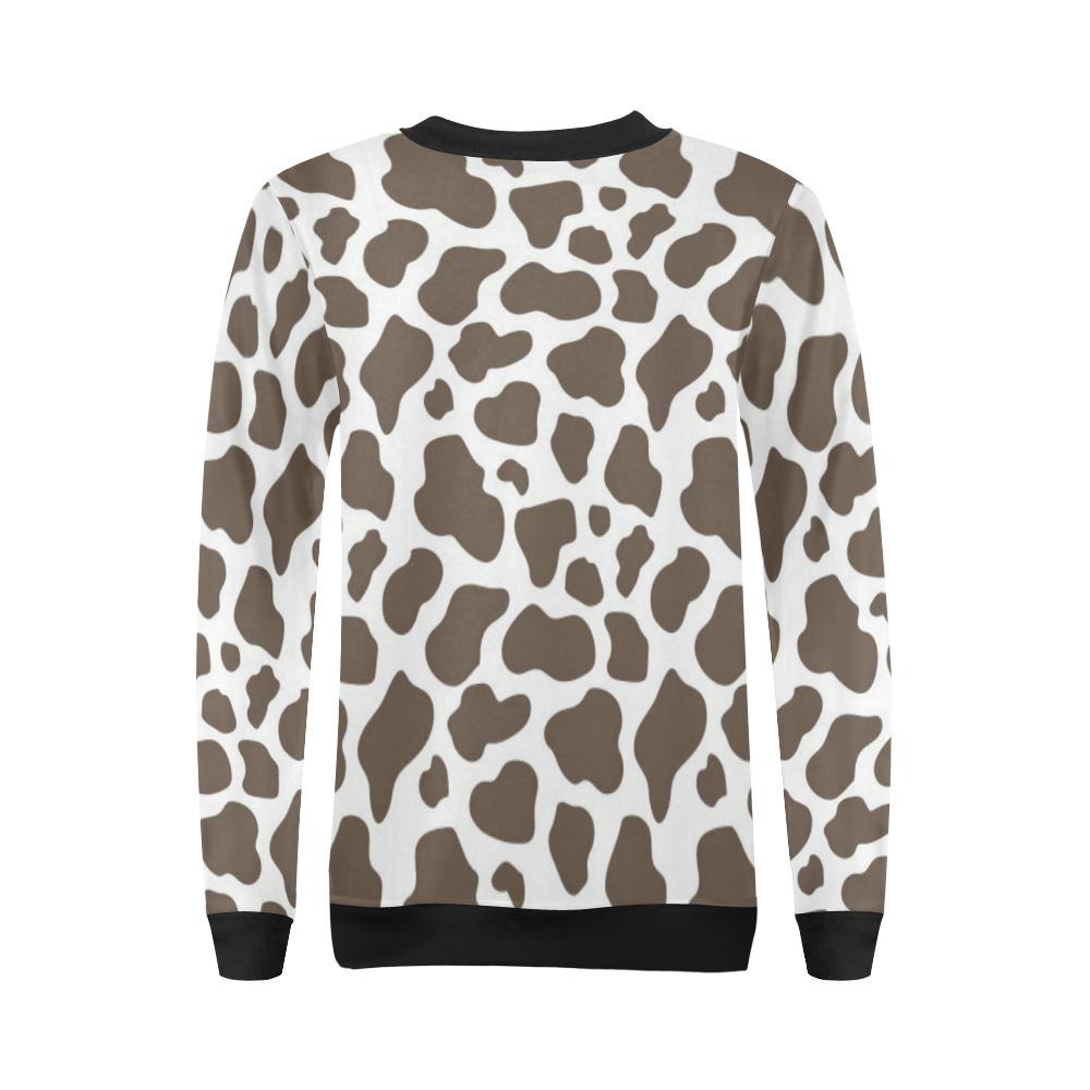 Brown Cow Pattern Print Women Crewneck Sweatshirt-grizzshop