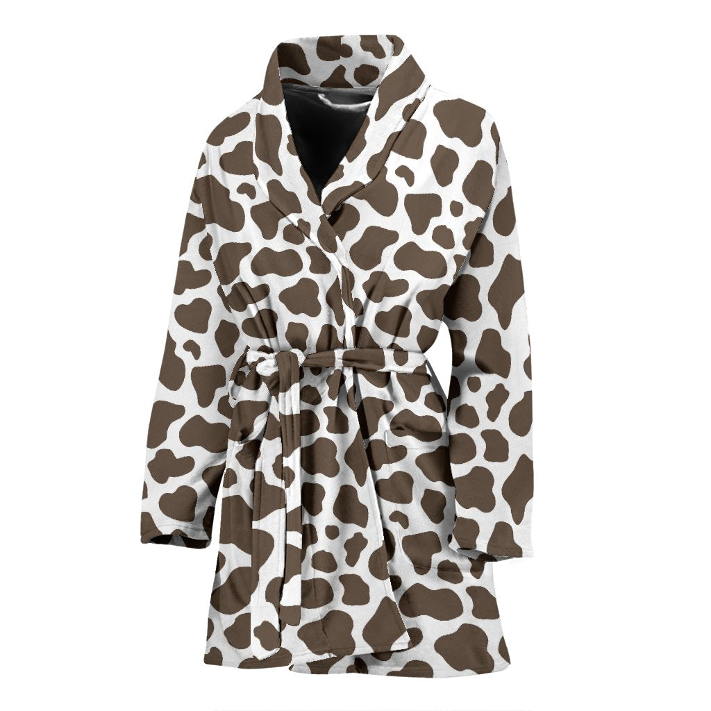 Brown Cow Pattern Print Women Long Robe-grizzshop