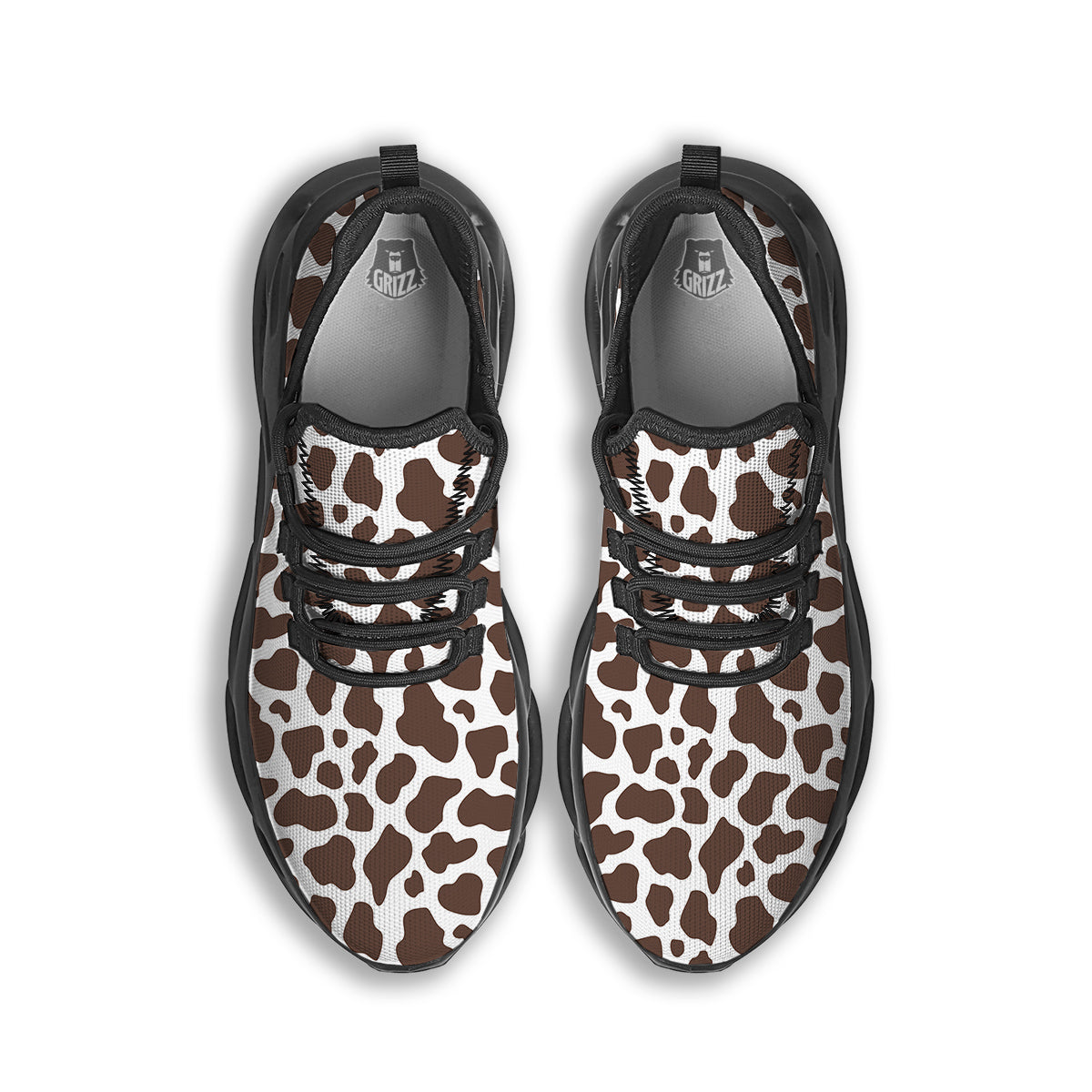 Brown Cow Print Pattern Black Running Shoes-grizzshop
