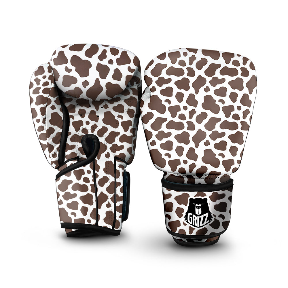 Brown Cow Print Pattern Boxing Gloves-grizzshop