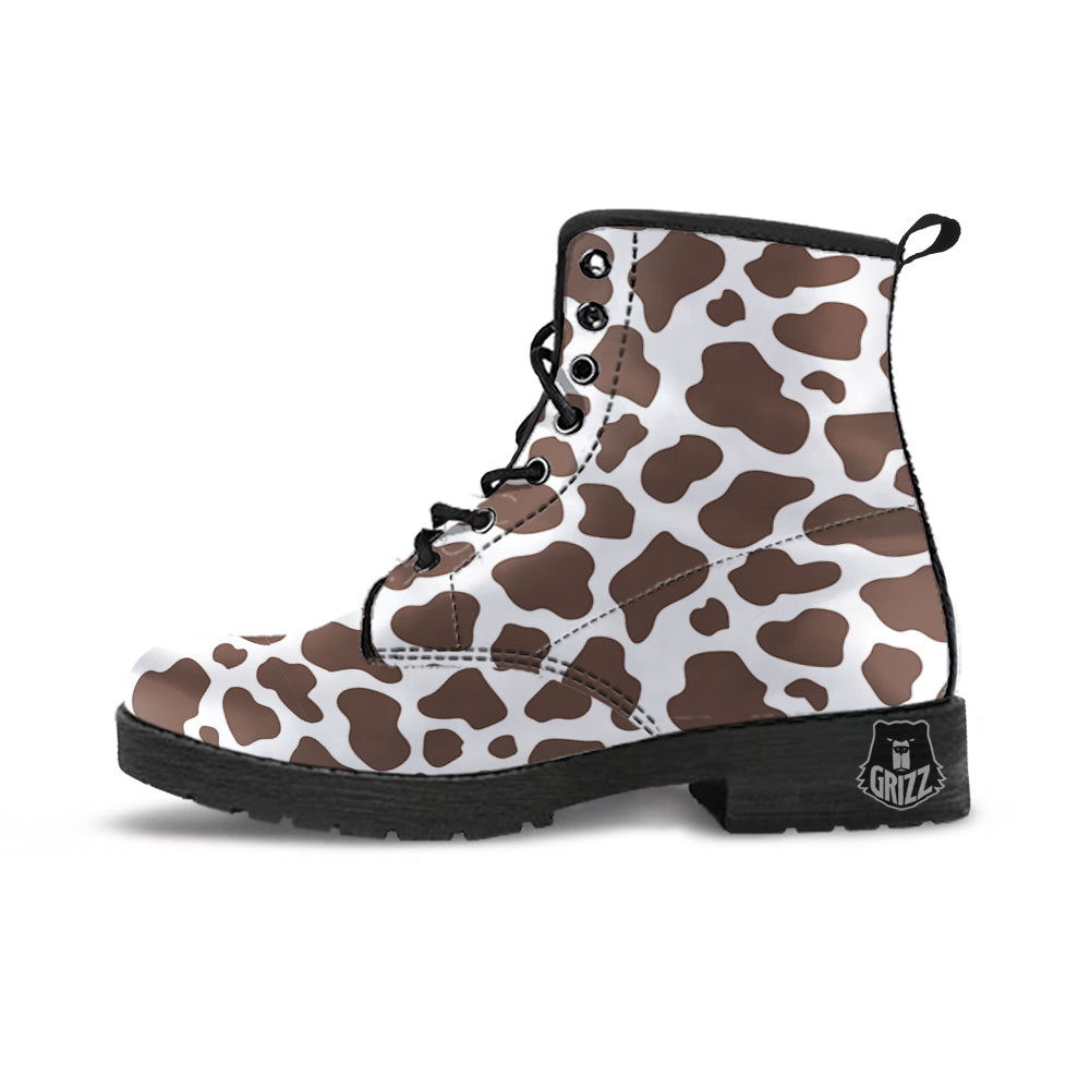 Brown Cow Print Pattern Leather Boots-grizzshop