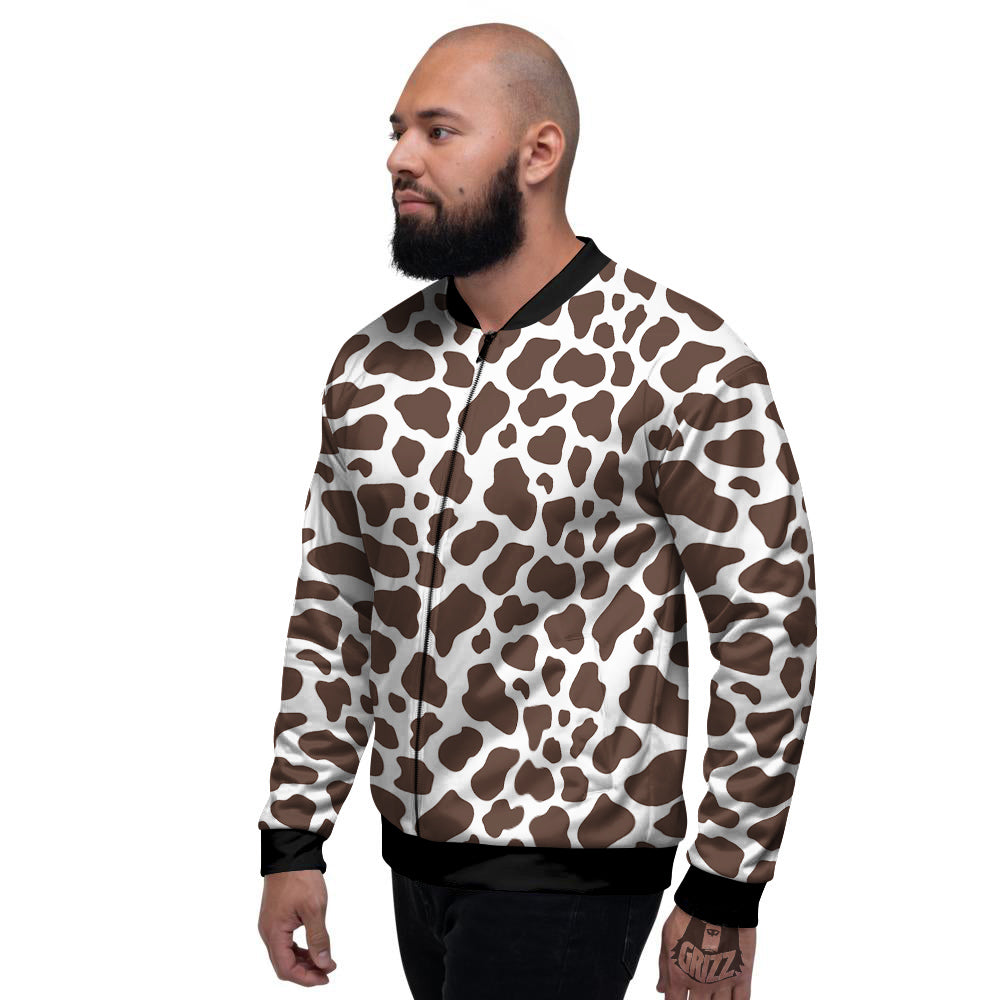 Brown Cow Print Pattern Men's Bomber Jacket-grizzshop