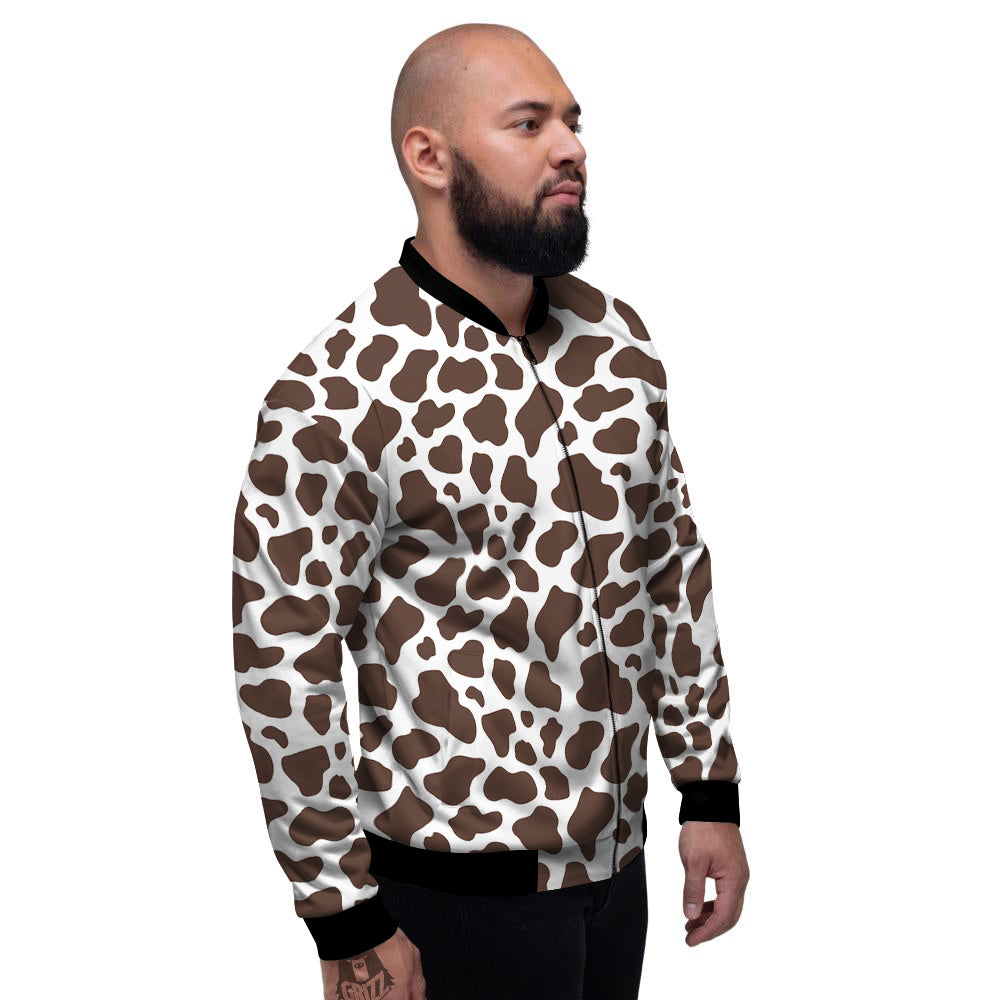 Brown Cow Print Pattern Men's Bomber Jacket-grizzshop