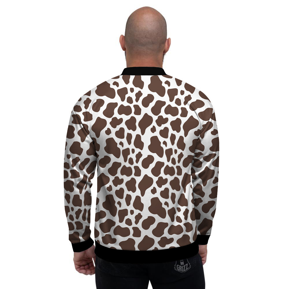 Brown Cow Print Pattern Men's Bomber Jacket-grizzshop