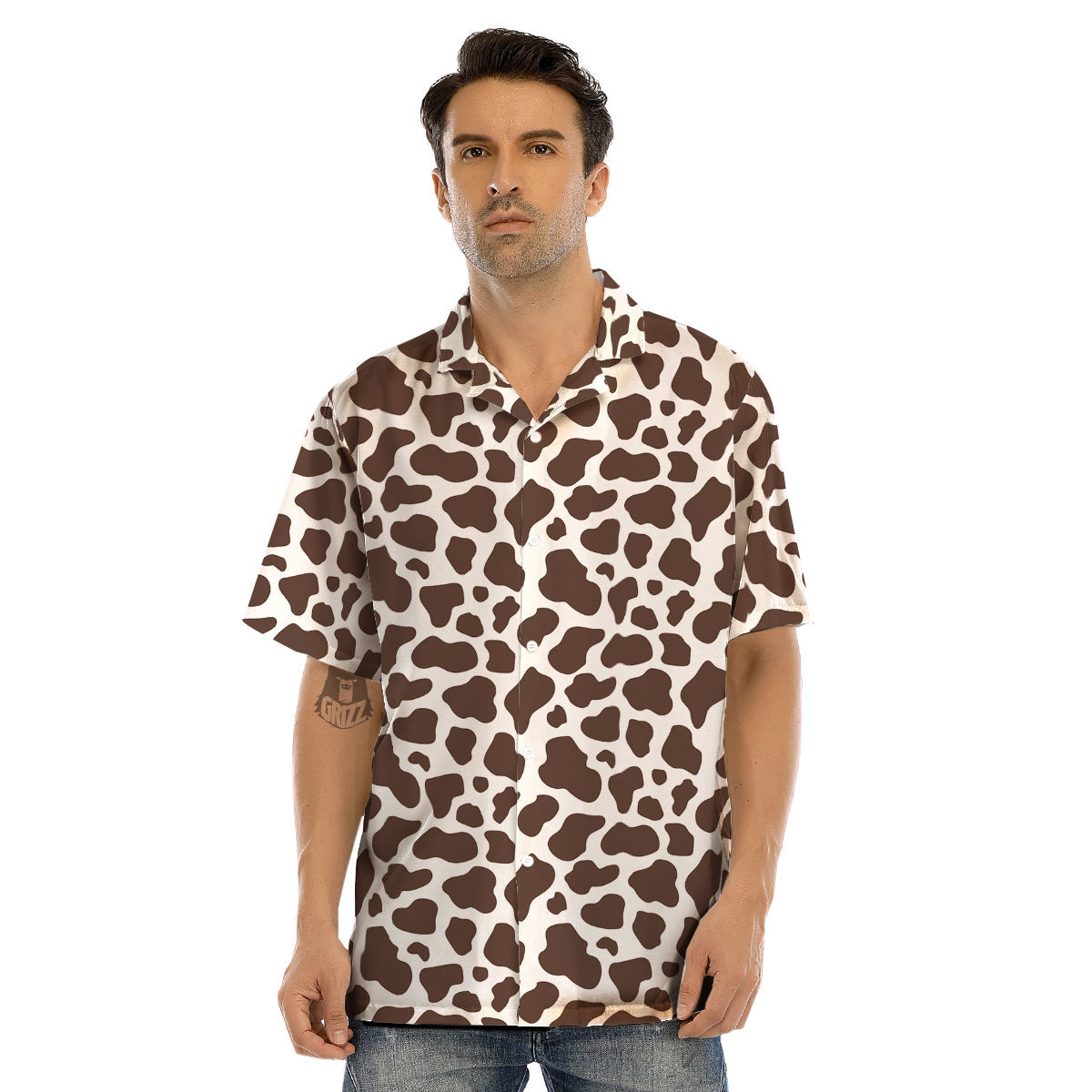 Brown Cow Print Pattern Men’s Hawaiian Shirt-grizzshop