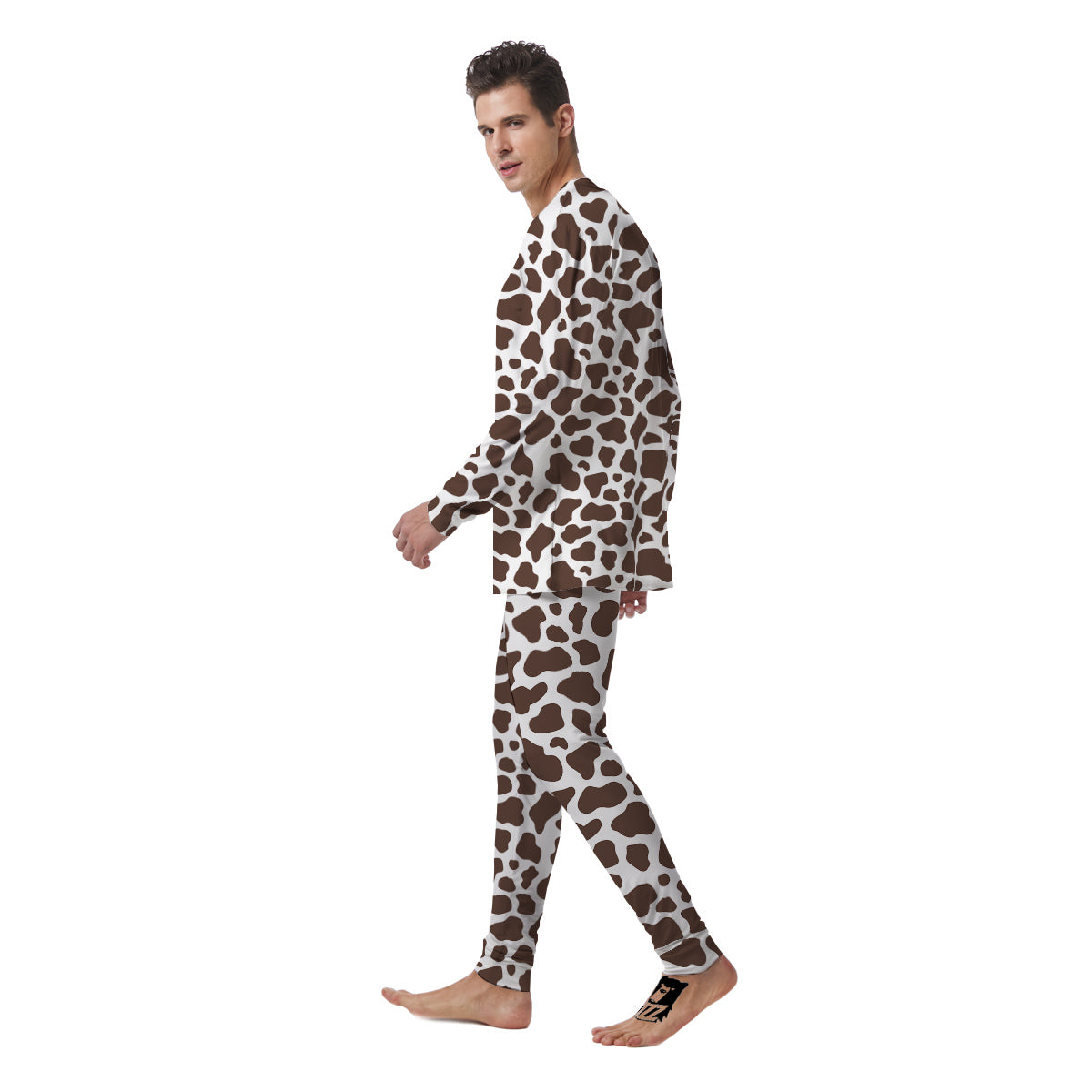 Brown Cow Print Pattern Men's Pajamas-grizzshop