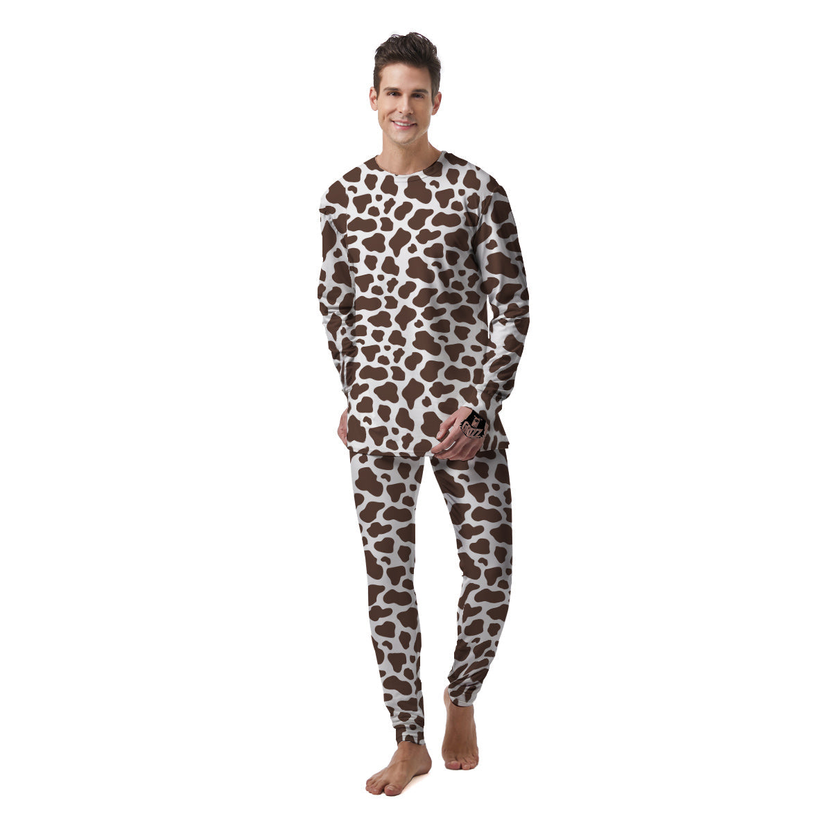 Brown Cow Print Pattern Men's Pajamas-grizzshop