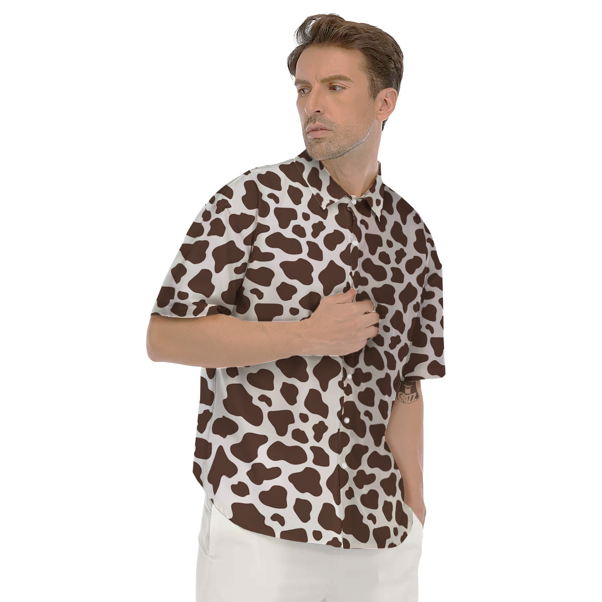 Brown Cow Print Pattern Men's Short Sleeve Shirts-grizzshop