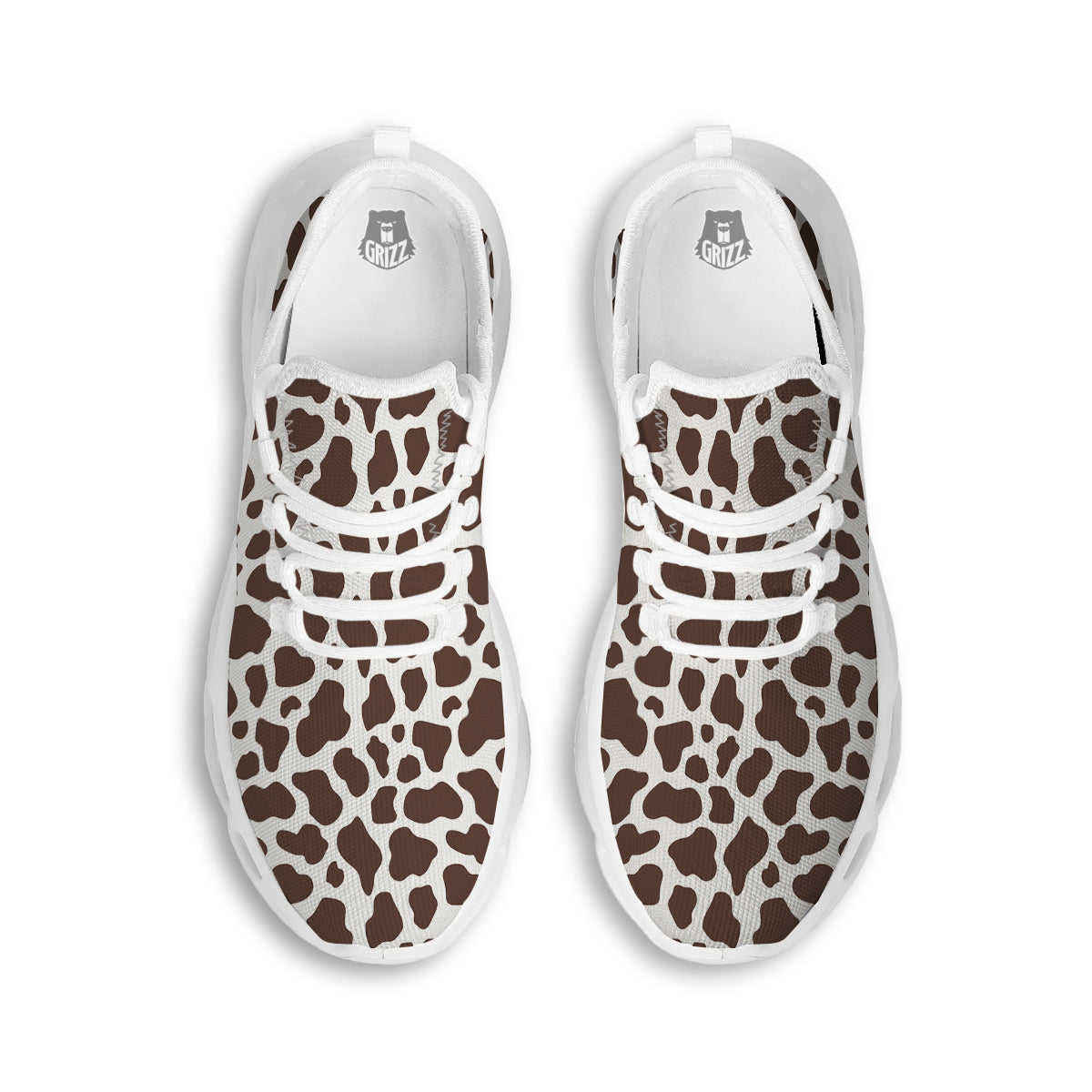 Brown Cow Print Pattern White Running Shoes-grizzshop