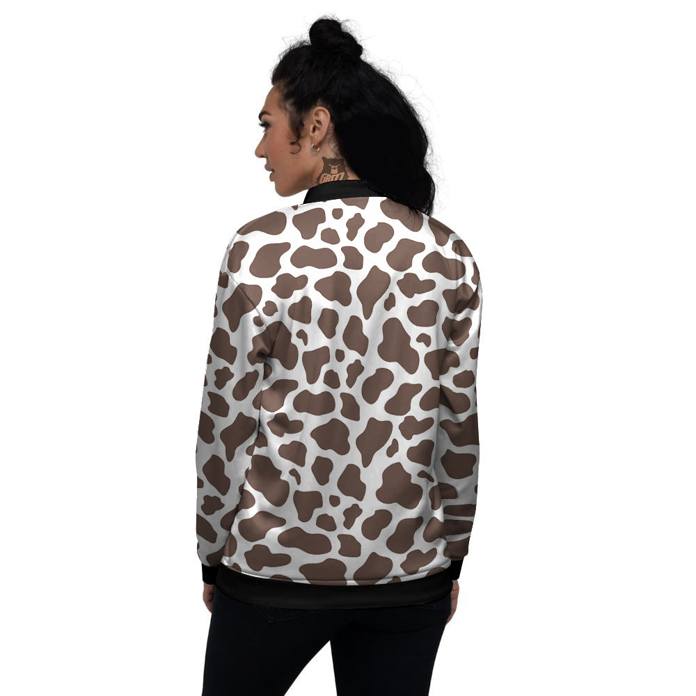 Brown Cow Print Pattern Women's Bomber Jacket-grizzshop
