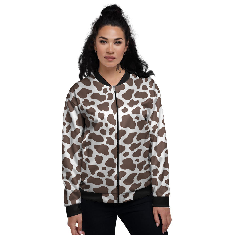 Brown Cow Print Pattern Women's Bomber Jacket-grizzshop