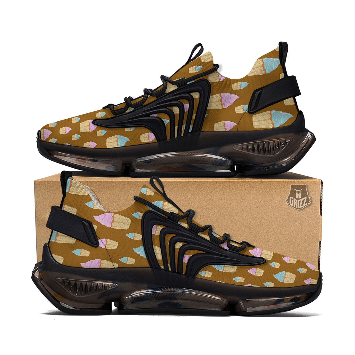 Brown Cupcake Pastel Print Pattern Black Gym Shoes-grizzshop