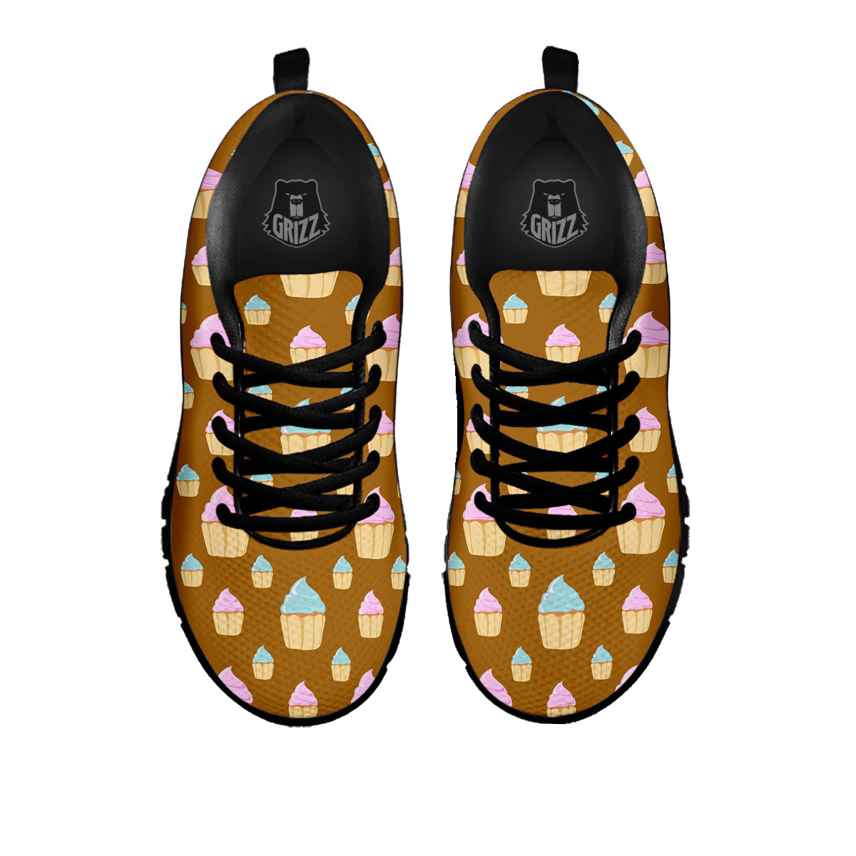 Brown Cupcake Pastel Print Pattern Black Sneaker-grizzshop