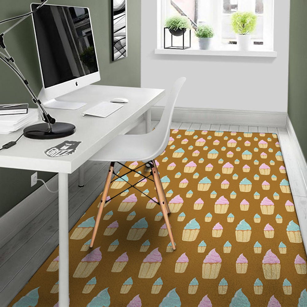 Brown Cupcake Pastel Print Pattern Floor Mat-grizzshop