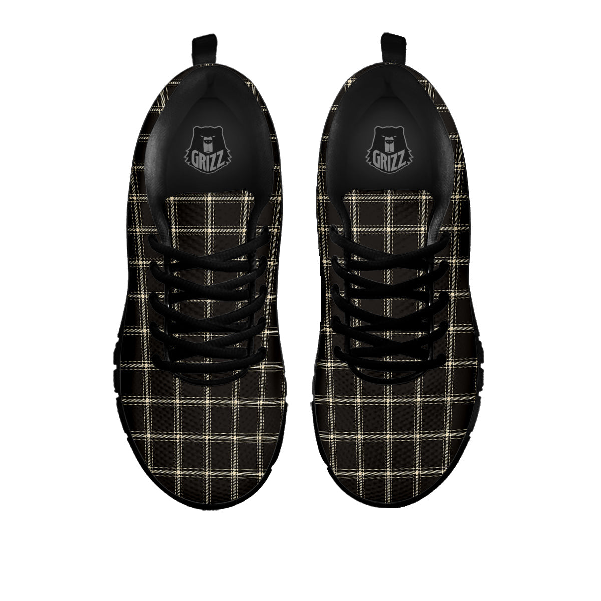 Brown Dark Check Print Pattern Black Sneaker-grizzshop