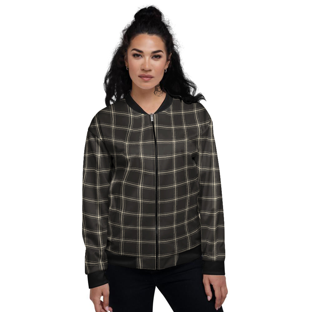 Brown Dark Check Print Pattern Women's Bomber Jacket-grizzshop