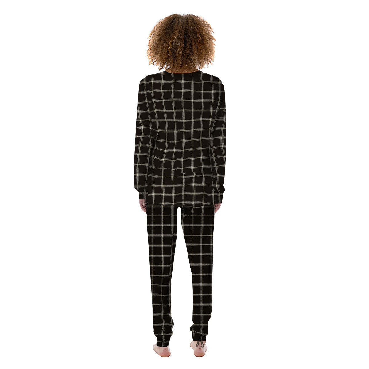 Brown Dark Check Print Pattern Women's Pajamas-grizzshop