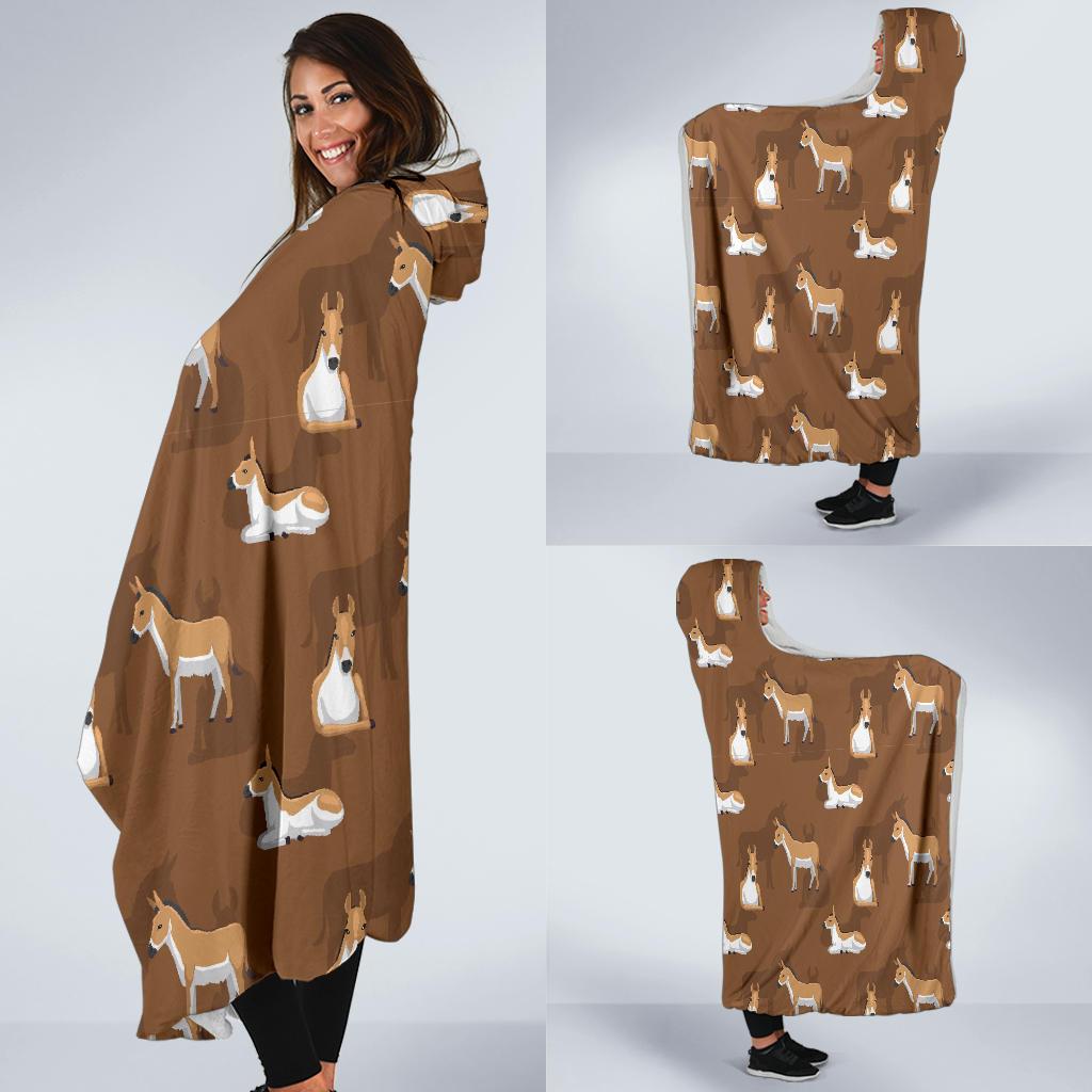 Brown Donkey Pattern Print Hooded Blanket-grizzshop