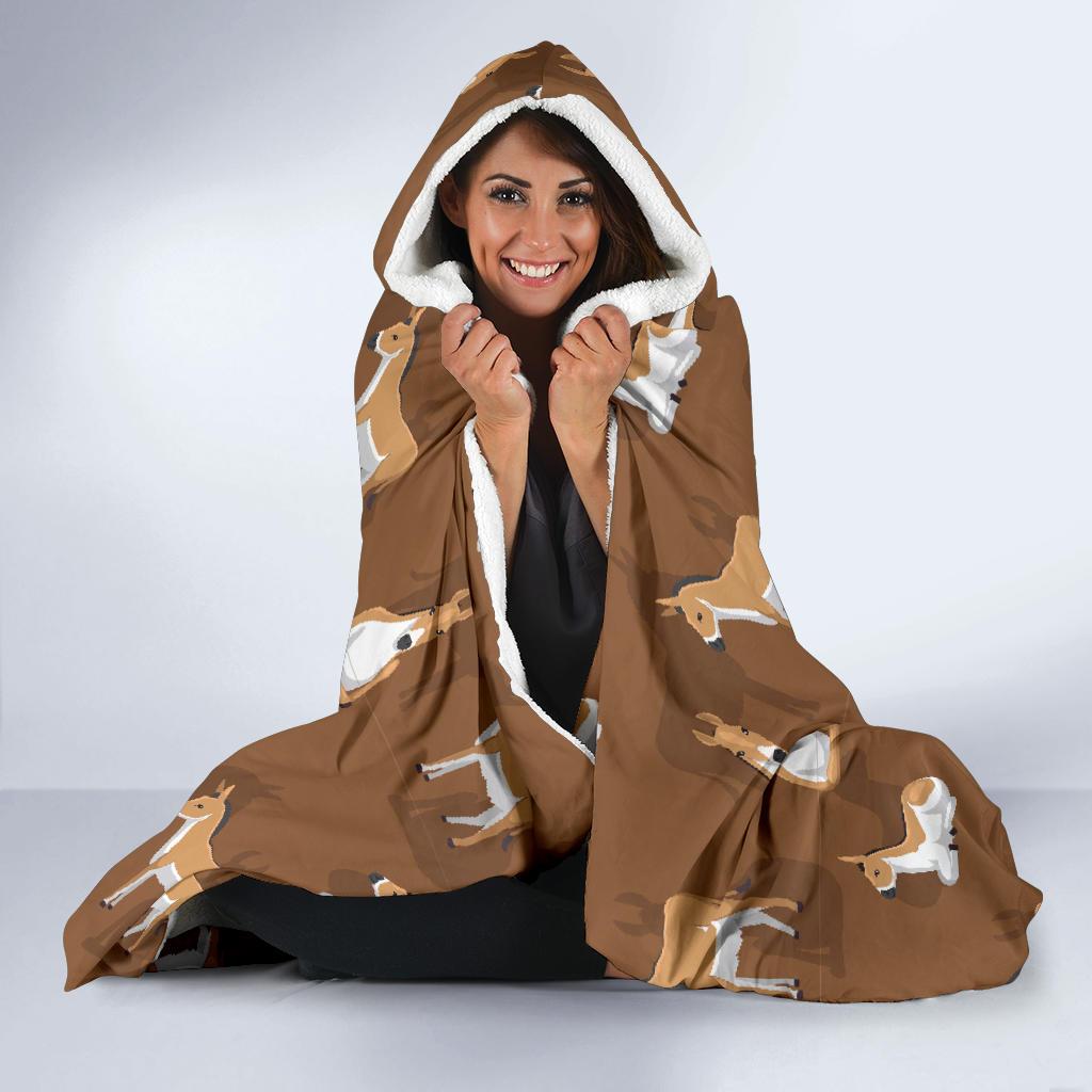 Brown Donkey Pattern Print Hooded Blanket-grizzshop