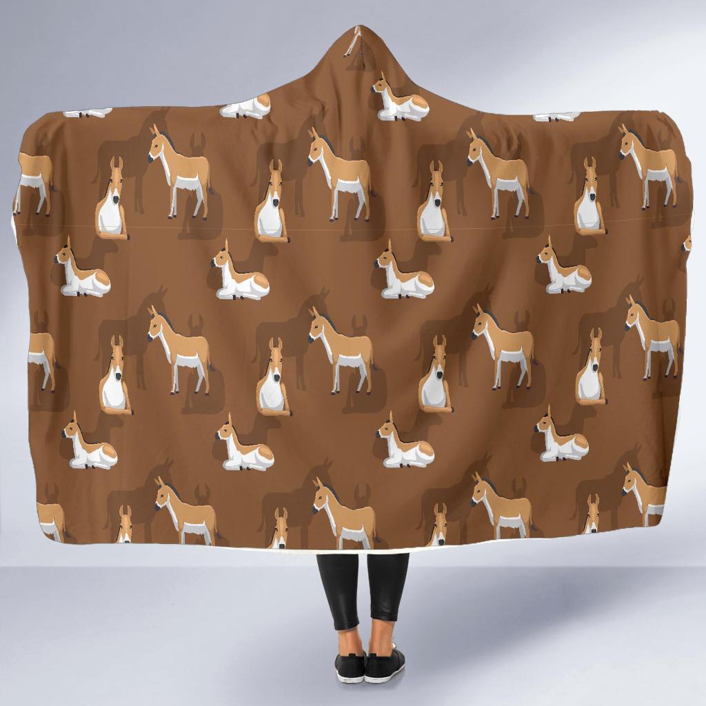 Brown Donkey Pattern Print Hooded Blanket-grizzshop