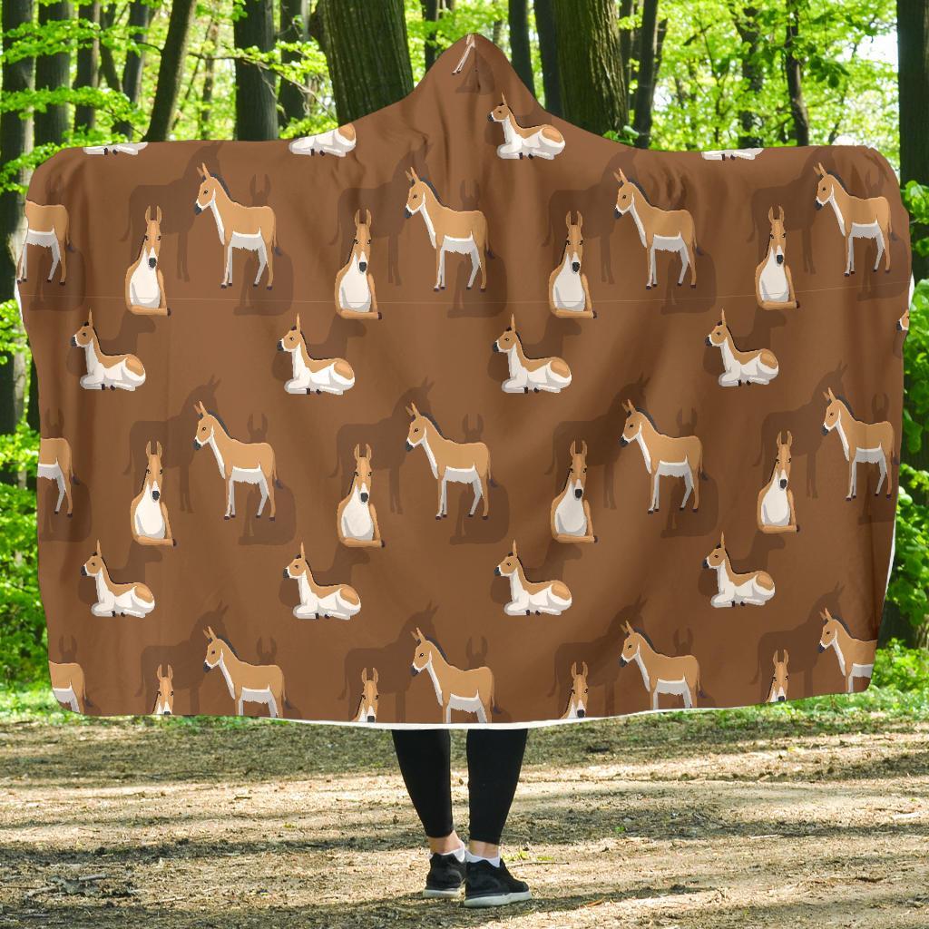 Brown Donkey Pattern Print Hooded Blanket-grizzshop