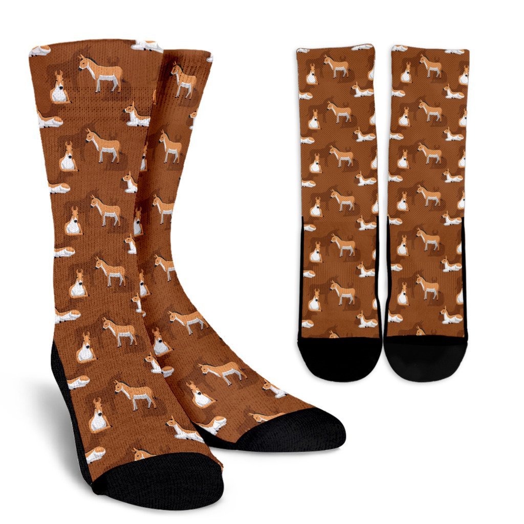 Brown Donkey Pattern Print Unisex Crew Socks-grizzshop