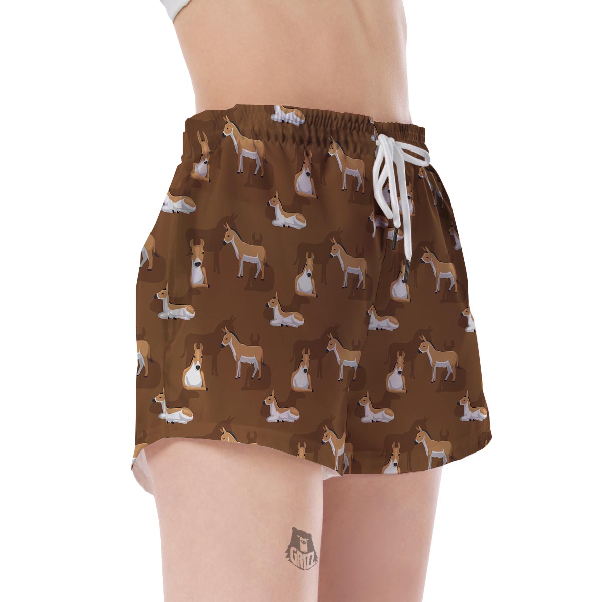 Brown Donkey Pattern Print Women's Shorts-grizzshop