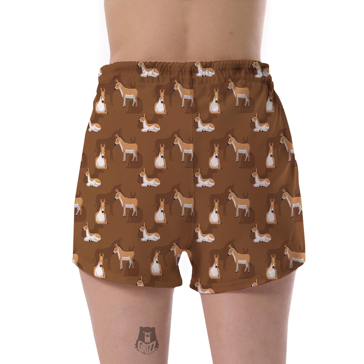 Brown Donkey Pattern Print Women's Shorts-grizzshop