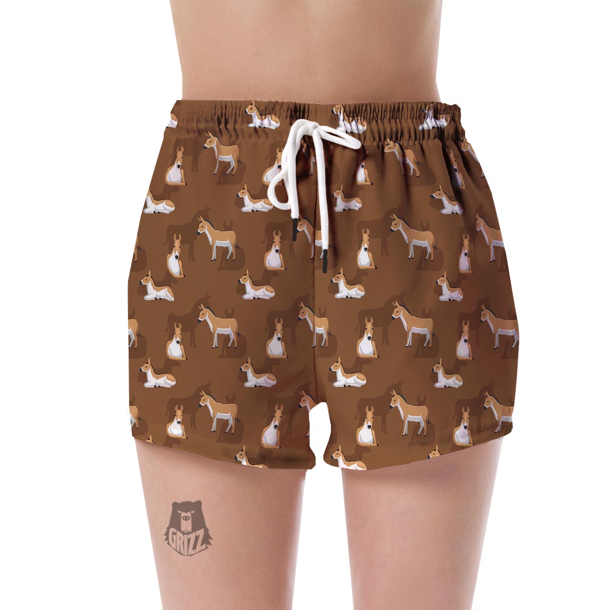 Brown Donkey Pattern Print Women's Shorts-grizzshop
