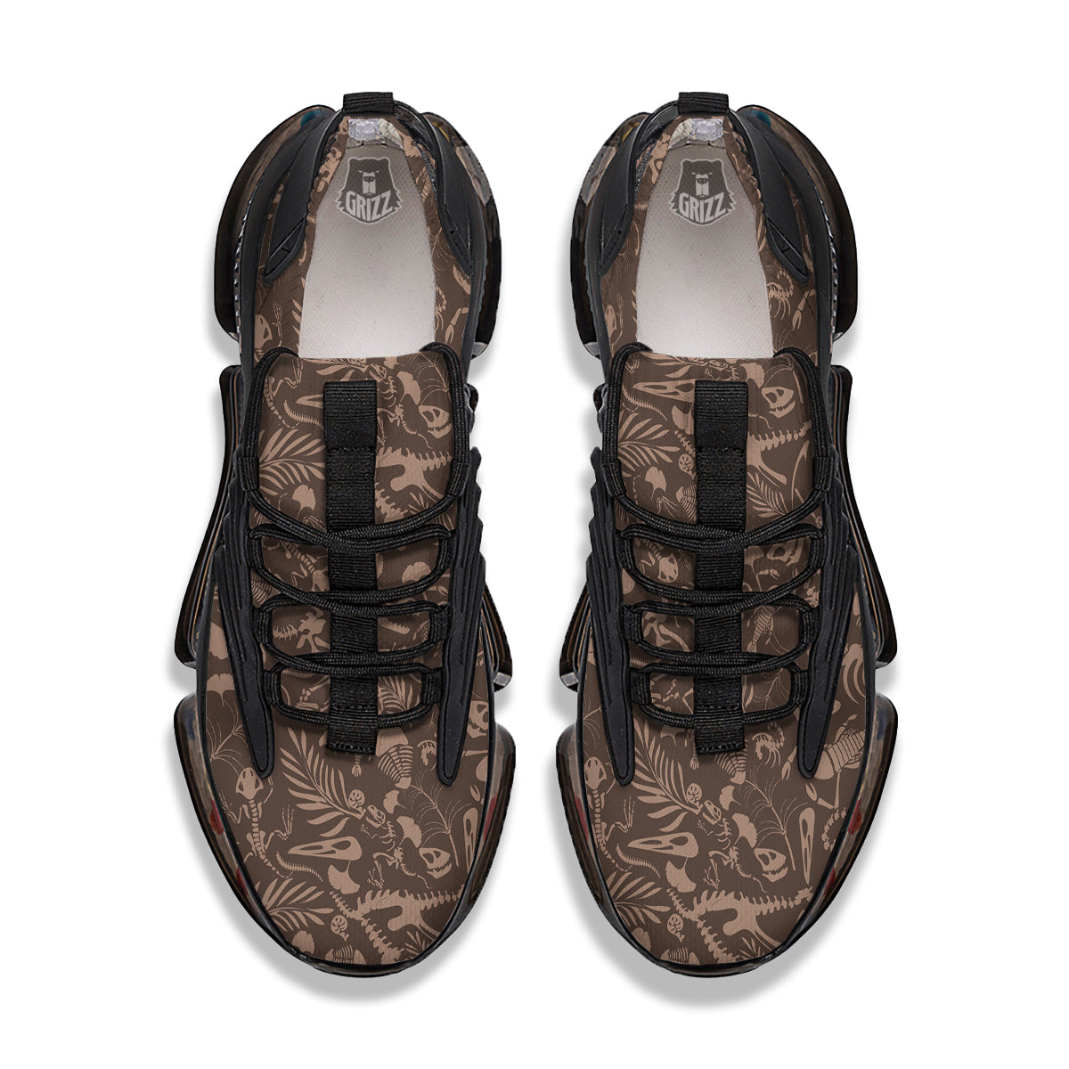 Brown Fossil Print Pattern Black Gym Shoes-grizzshop