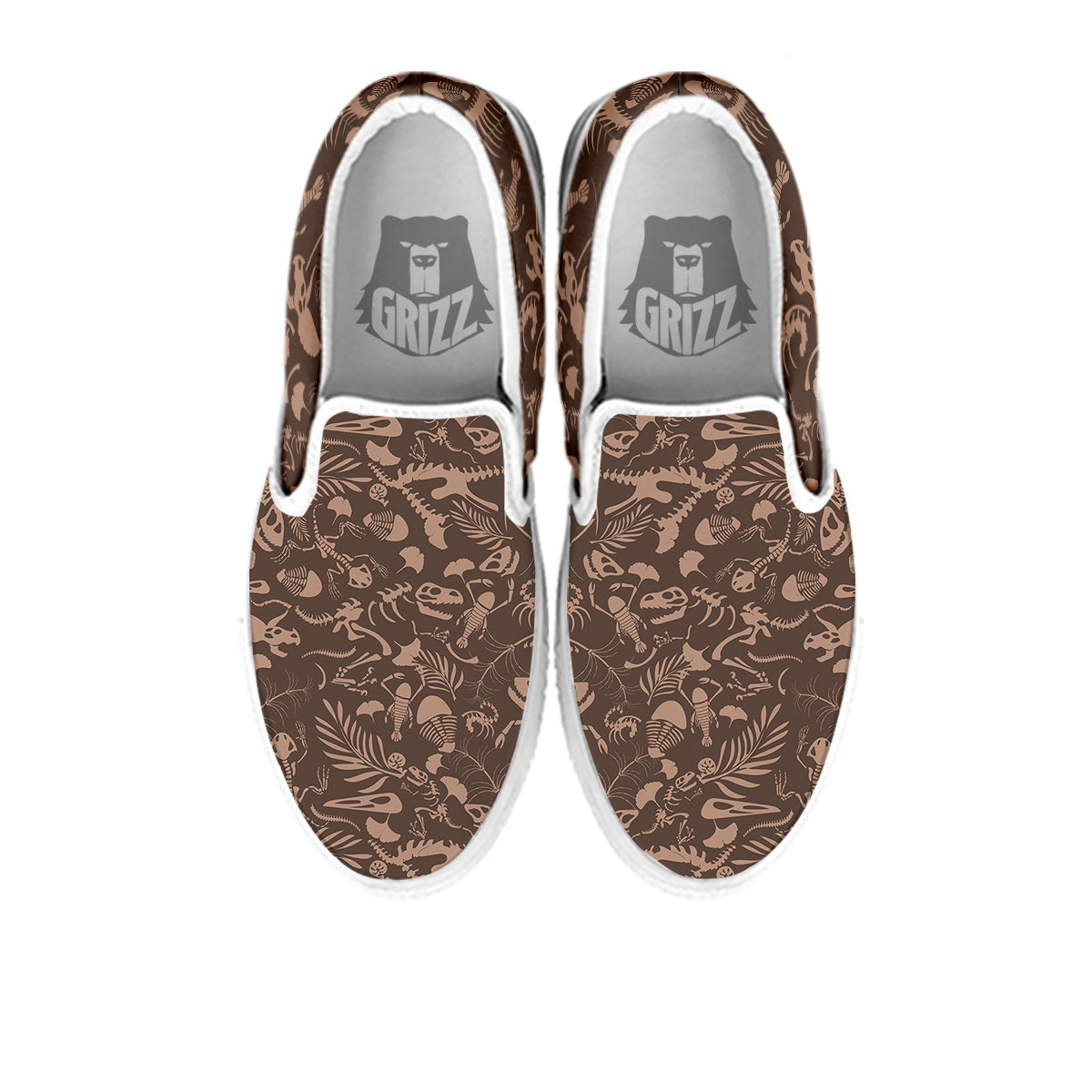 Brown Fossil Print Pattern White Slip On Shoes-grizzshop