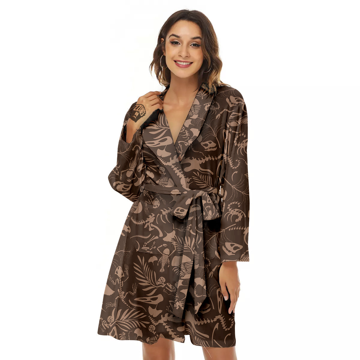 Brown Fossil Print Pattern Women's Robe-grizzshop