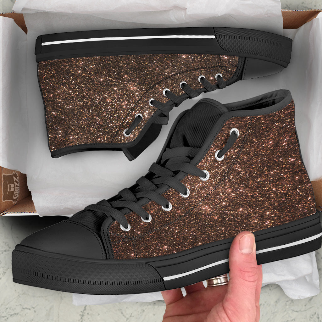 Brown Glitter Print Black High Top Shoes-grizzshop