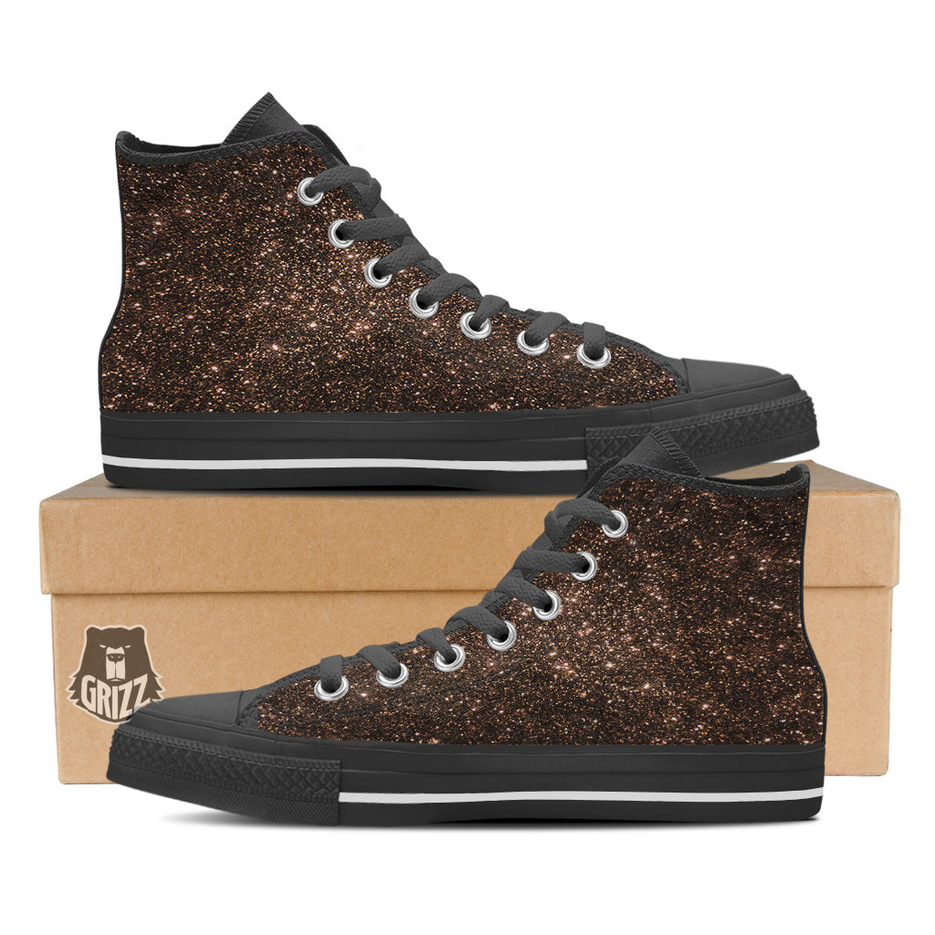 Brown Glitter Print Black High Top Shoes-grizzshop