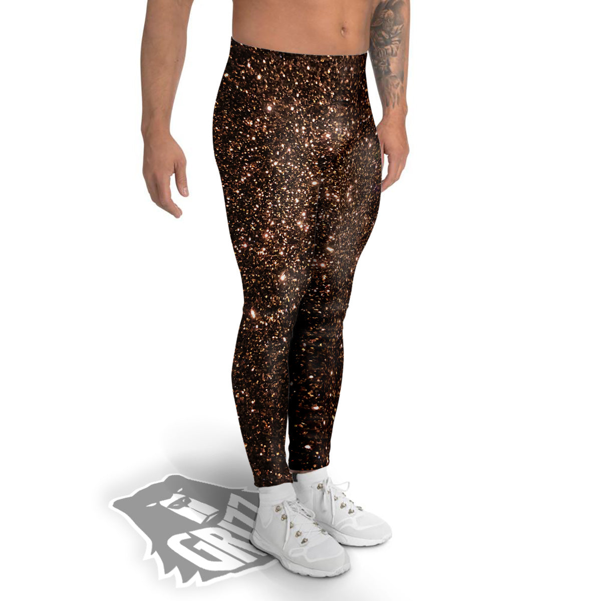 Brown Glitter Print Men's Leggings-grizzshop