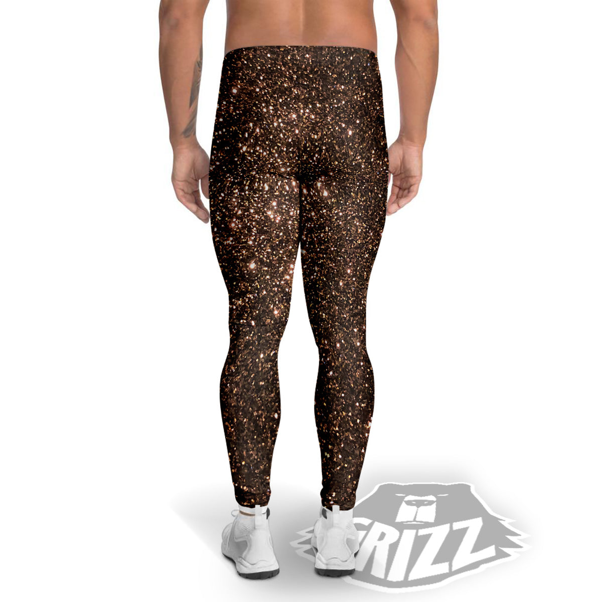 Brown Glitter Print Men's Leggings-grizzshop