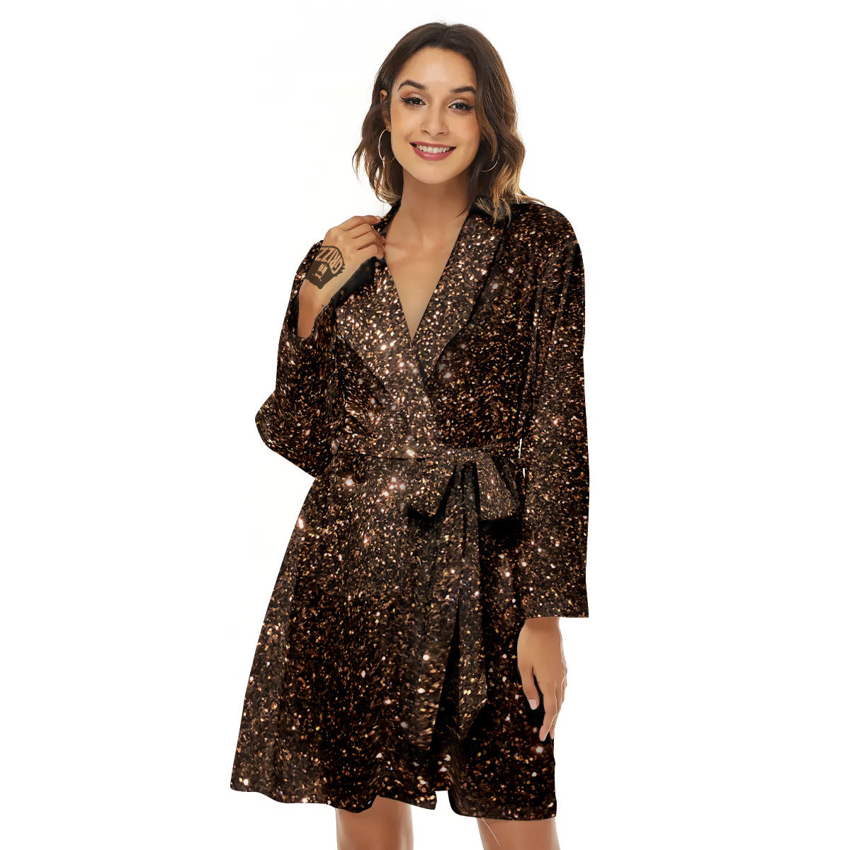 Brown Glitter Print Women's Robe-grizzshop