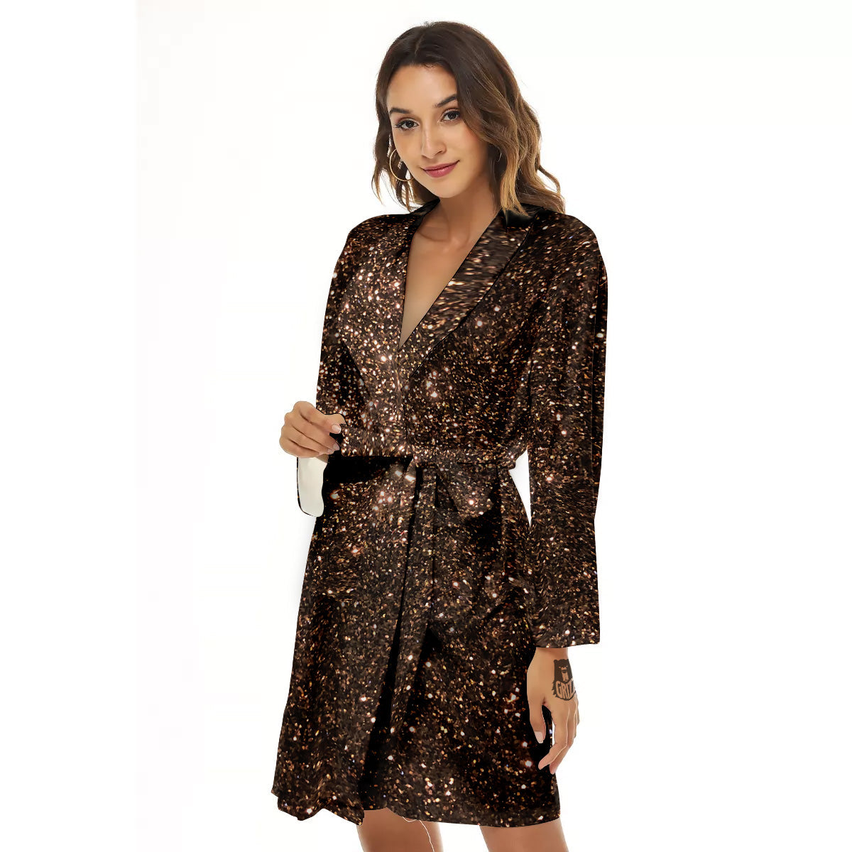 Brown Glitter Print Women's Robe-grizzshop